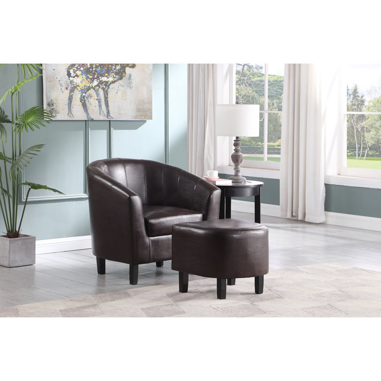 Wesley Faux Leather Barrel Chair with Ottoman